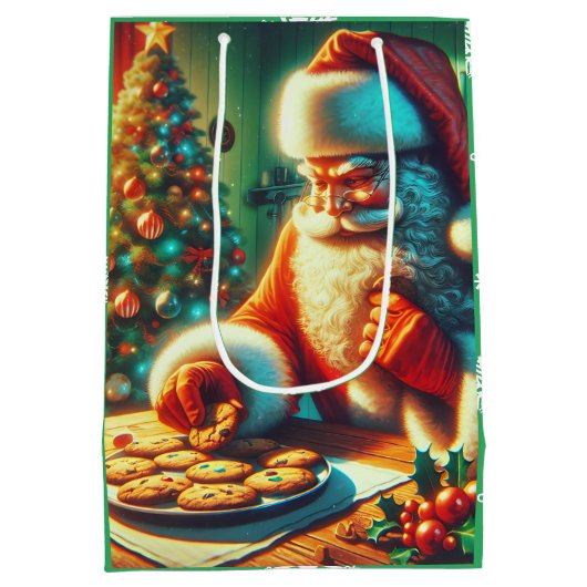 Ouderwetse kerstman en kerstkoekjes medium cadeauzakje (Achterkant)