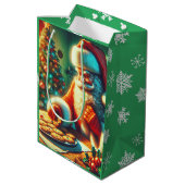 Ouderwetse kerstman en kerstkoekjes medium cadeauzakje (Achterkant Gekanteld)