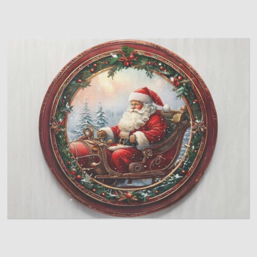 Ouderwetse Kerstman in Decoratief Lijst Decoupage Tissuepapier (Voorkant)