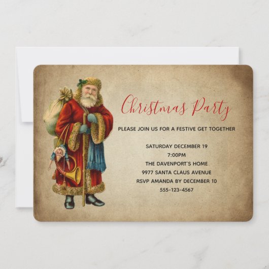 Ouderwetse Kerstman Kerstfeest Kaart (Voorkant)