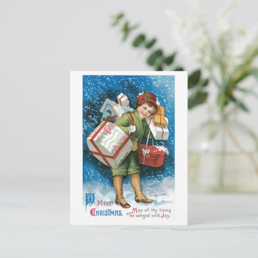 Ouderwetse Kerstmis, Dame Feestdagenkaart (Staand voorkant)