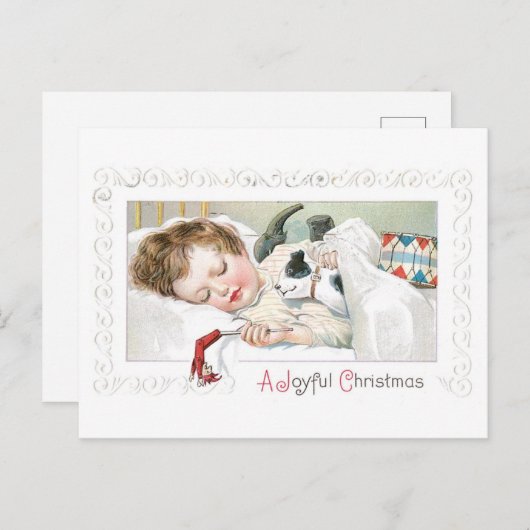 Ouderwetse Kerstmis, de slaap van het Meisje met Feestdagenkaart (Voorkant / Achterkant)