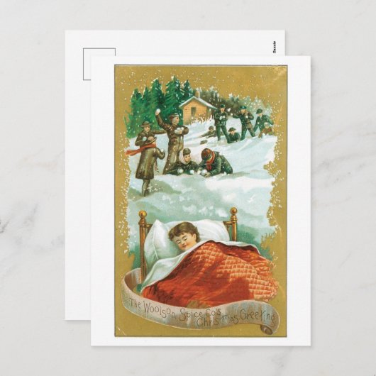 Ouderwetse Kerstmis, Droom Feestdagenkaart (Voorkant / Achterkant)