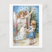 Ouderwetse Kerstmis, Engel met Meisje Feestdagenkaart (Voorkant)