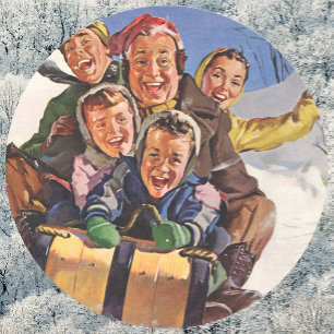 Ouderwetse Kerstmis, Gelukkige Familie die sleept Ronde Sticker