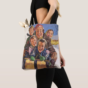 Ouderwetse Kerstmis, Gelukkige Familie sleeën Tote Bag