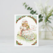 Ouderwetse Kerstmis, Meisje Feestdagenkaart (Staand voorkant)