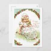 Ouderwetse Kerstmis, Meisje Feestdagenkaart (Voorkant / Achterkant)