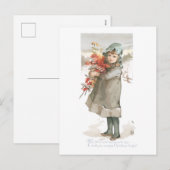 Ouderwetse Kerstmis, Meisje Feestdagenkaart (Voorkant / Achterkant)