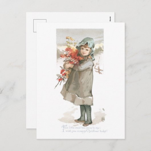 Ouderwetse Kerstmis, Meisje Feestdagenkaart (Voorkant / Achterkant)