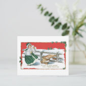 Ouderwetse Kerstmis, Meisje Feestdagenkaart (Staand voorkant)