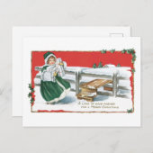 Ouderwetse Kerstmis, Meisje Feestdagenkaart (Voorkant / Achterkant)