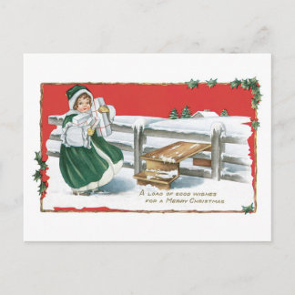 Ouderwetse Kerstmis, Meisje Feestdagenkaart