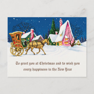 Ouderwetse Kerstmis Paard-en-wagen Begroeting Briefkaart