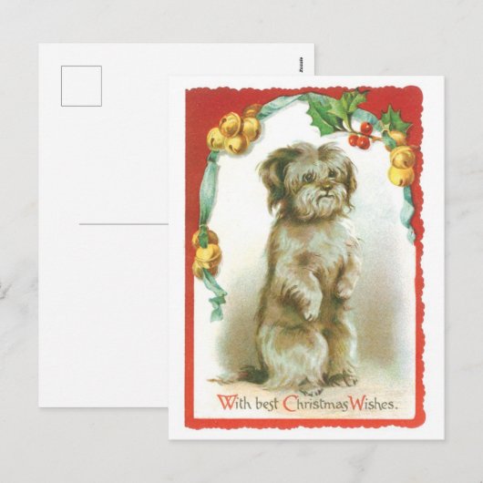 Ouderwetse Kerstmis, Puppy Feestdagenkaart (Voorkant / Achterkant)
