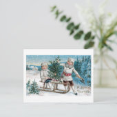 Ouderwetse Kerstmis, Slee Feestdagenkaart (Staand voorkant)