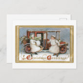 Ouderwetse Kerstmis, Vintage auto Feestdagenkaart (Voorkant / Achterkant)