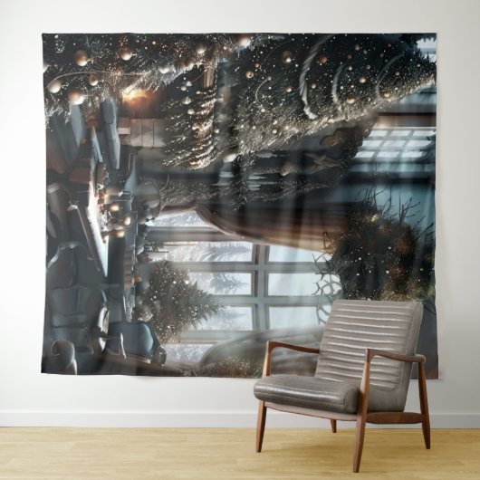 Ouderwetse Kerstmisscène Muurkunst Wandkleed (In Situ (horizontaal))