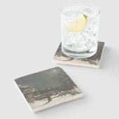 Ouderwetse kerstnachtfeestje stenen onderzetter (Zijkant)