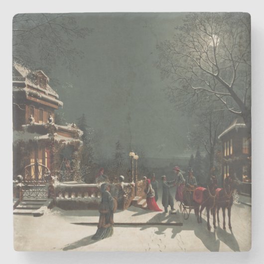 Ouderwetse kerstnachtfeestje stenen onderzetter (Voorkant)