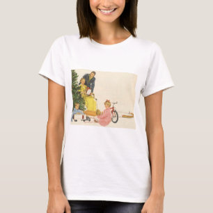 Ouderwetse kerstochtend, familie die cadeaus openm t-shirt