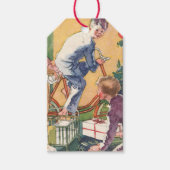 Ouderwetse kerstochtend, kinderen met cadeaus cadeaulabel (Voorkant)