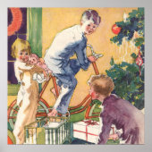 Ouderwetse kerstochtend, kinderen met cadeaus poster (Voorkant)