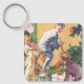 Ouderwetse kerstochtend, kinderen met cadeaus sleutelhanger (Voorkant)