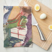 Ouderwetse kerstochtend, kinderen met cadeaus theedoek (Quarter Fold)