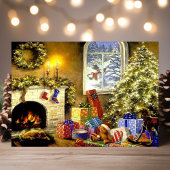 Ouderwetse Kerstscene Feestdagenkaart