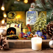 Ouderwetse Kerstscene Feestdagenkaart