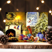 Ouderwetse Kerstscene Feestdagenkaart