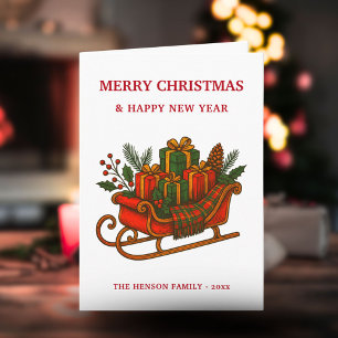 Ouderwetse Kerstslede met Cadeaus Vakantie Kaart