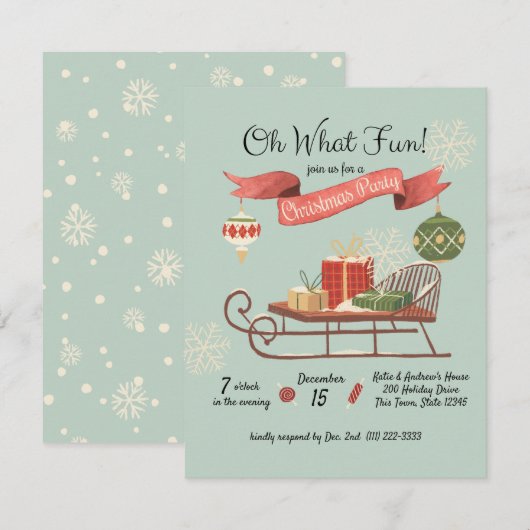 Ouderwetse kerstslee kaart (Voorkant / Achterkant)