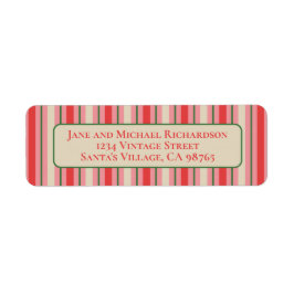 Ouderwetse kerststreep  roze & rood etiket
