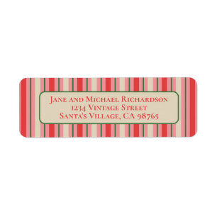 Ouderwetse kerststreep roze & rood etiket