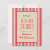 Ouderwetse kerststreep  roze & rood feestdagenkaart (Voorkant)