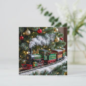 Ouderwetse kersttrein onder de boom kaart (Staand voorkant)