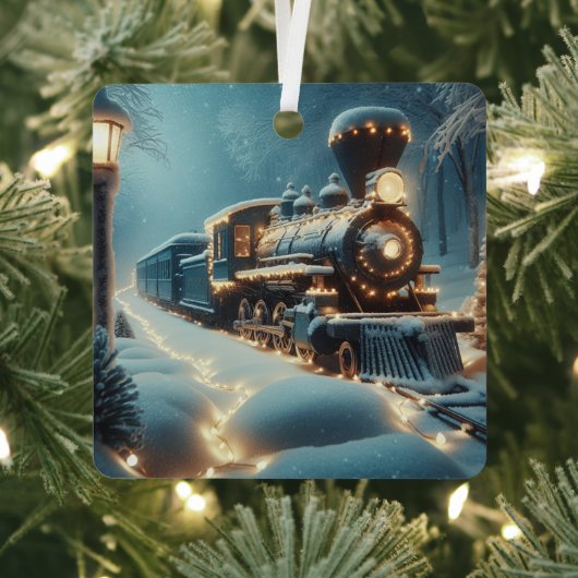 Ouderwetse kersttrein Winter Wonderland Metalen Ornament (Insitu)