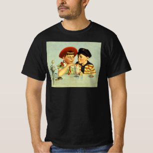 Ouderwetse kinderen, jongen en meisje delen een mi t-shirt