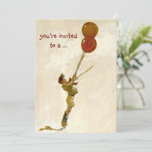 Ouderwetse Kinderen, Rood Ballon Jongen Verjaardag Kaart