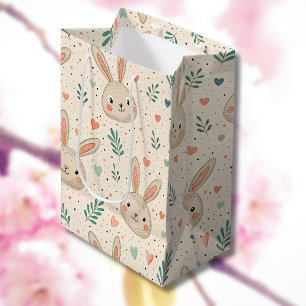 Ouderwetse kleine konijnengezichten met rozenpatro medium cadeauzakje