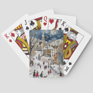 Ouderwetse Kleine Stad Kerstmis Pokerkaarten