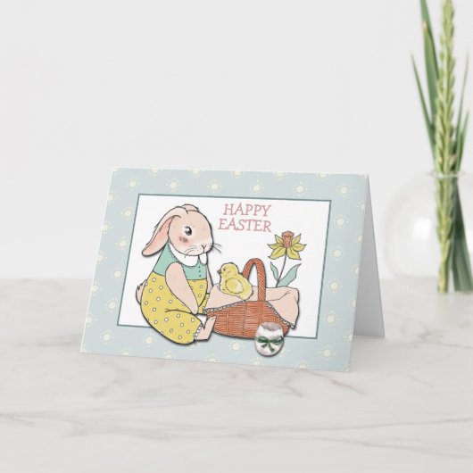 Ouderwetse Konijn en Kuiken Pasen Kaart (Voorkant)
