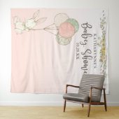 Ouderwetse Konijn Roze Bloem Baby Shower Achtergro Wandkleed (In Situ (horizontaal))