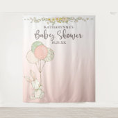 Ouderwetse Konijn Roze Bloem Baby Shower Achtergro Wandkleed (Voorkant)