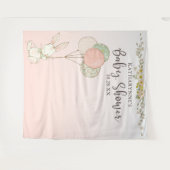 Ouderwetse Konijn Roze Bloemen Baby Shower Achterg Wandkleed (Voorkant (horizontaal))