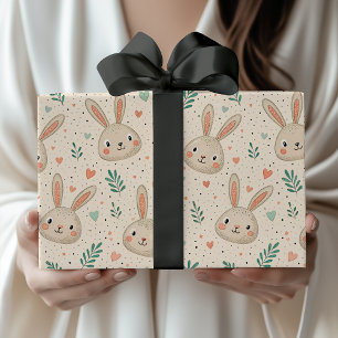 Ouderwetse Konijnengezichtjes met Rozen Patroon Cadeaupapier