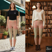 Ouderwetse koraal sagegroene ruittextuur leggings