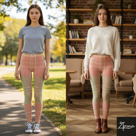 Ouderwetse koraal sagegroene ruittextuur leggings